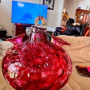 Elegant Red Glass Hanging hummingbird feeder with removable flowers